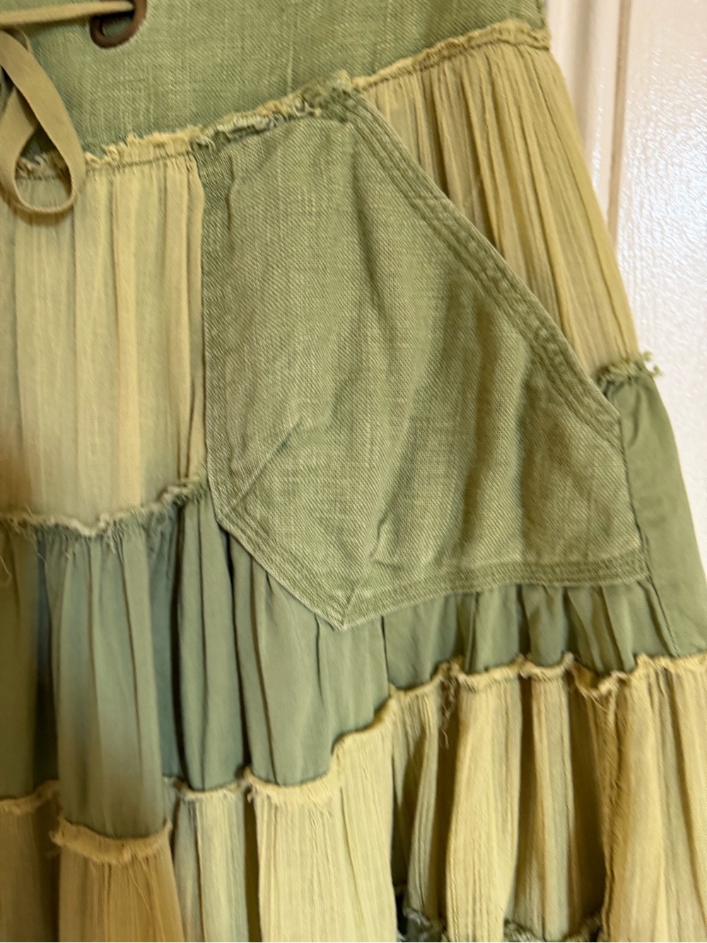Y2K rare free people size small Women's Two-Tone Green Tiered Boho Skirt - Picture 14 of 15